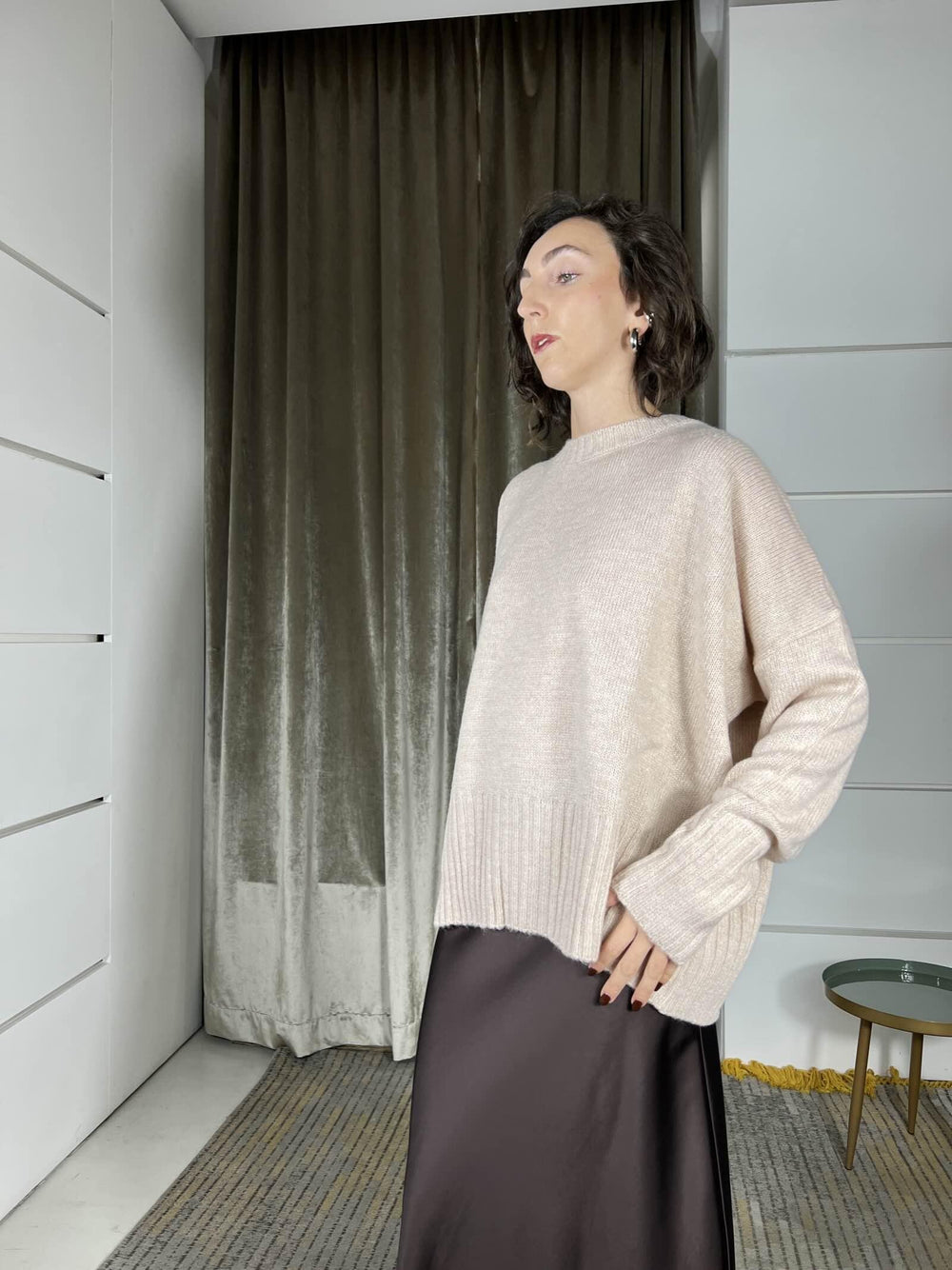 maglione girocollo con coste in misto lana  rasata  pink W5HMJ87A373PINK TENSIONE IN