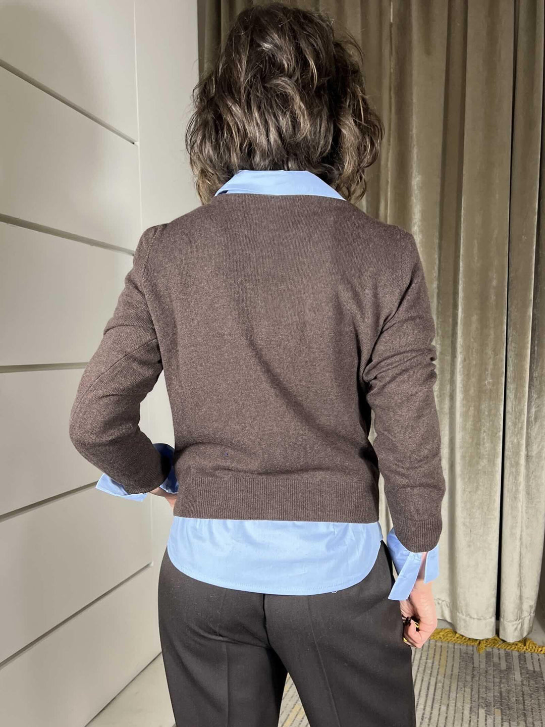 cardigan girocollo con bottoncini moro in misto lana e cashmere D82083MORO TENSIONE IN