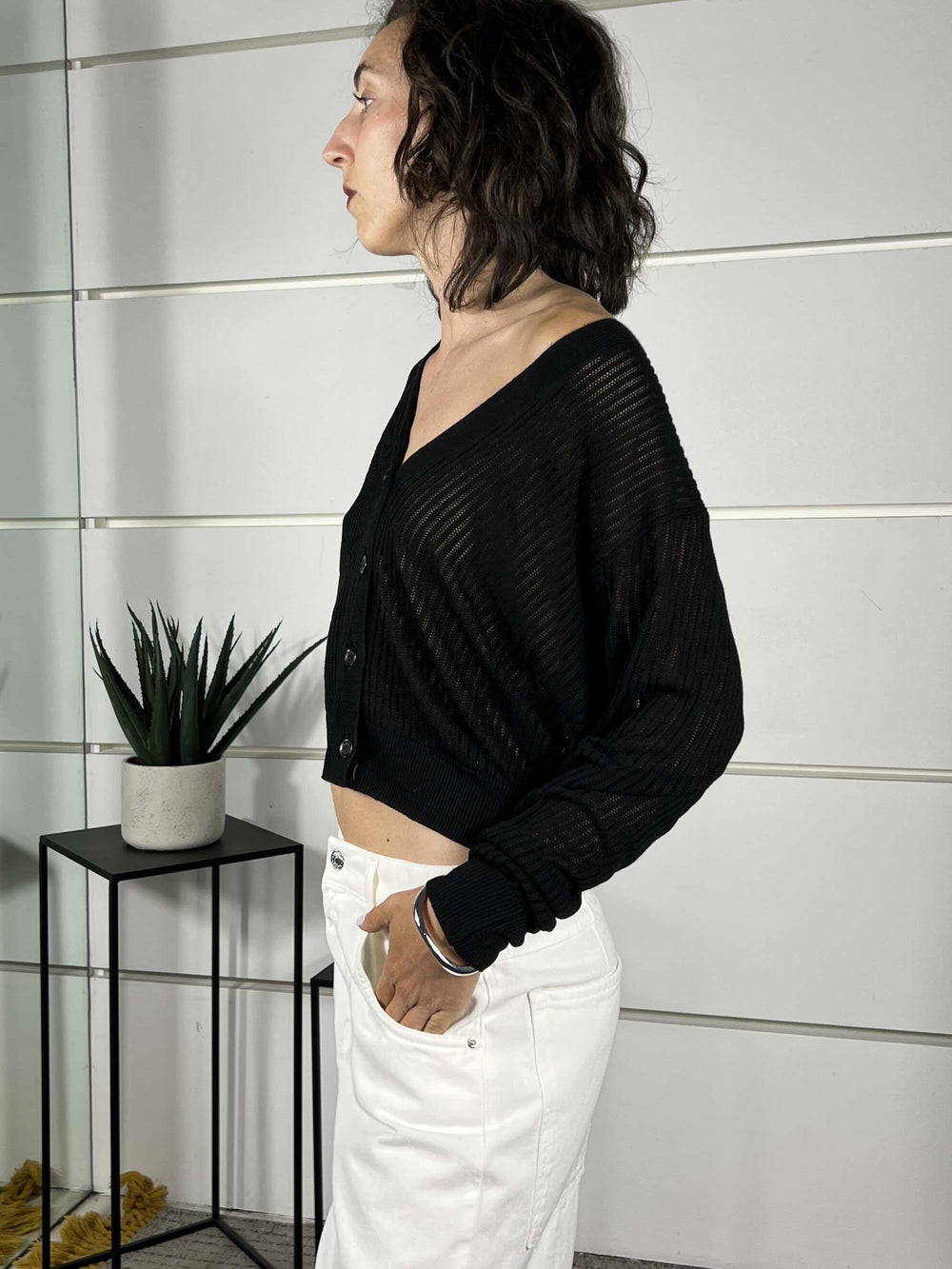 cardigan traforato scollo a v nero 61211NERO SUSY MIX