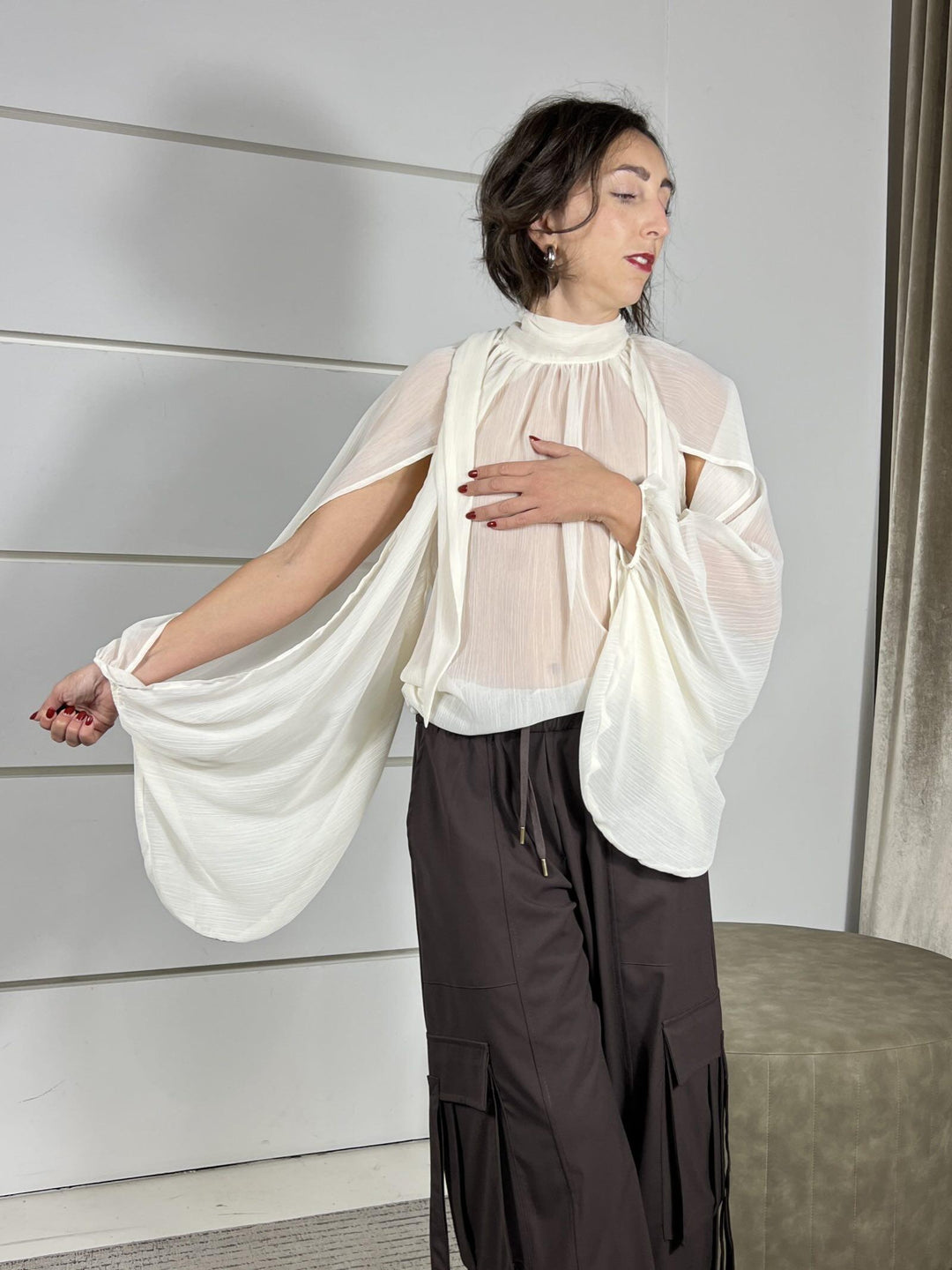 camicia over con manica ampia e apertura nella manica burro 1152AI25LATTE TENSIONE IN