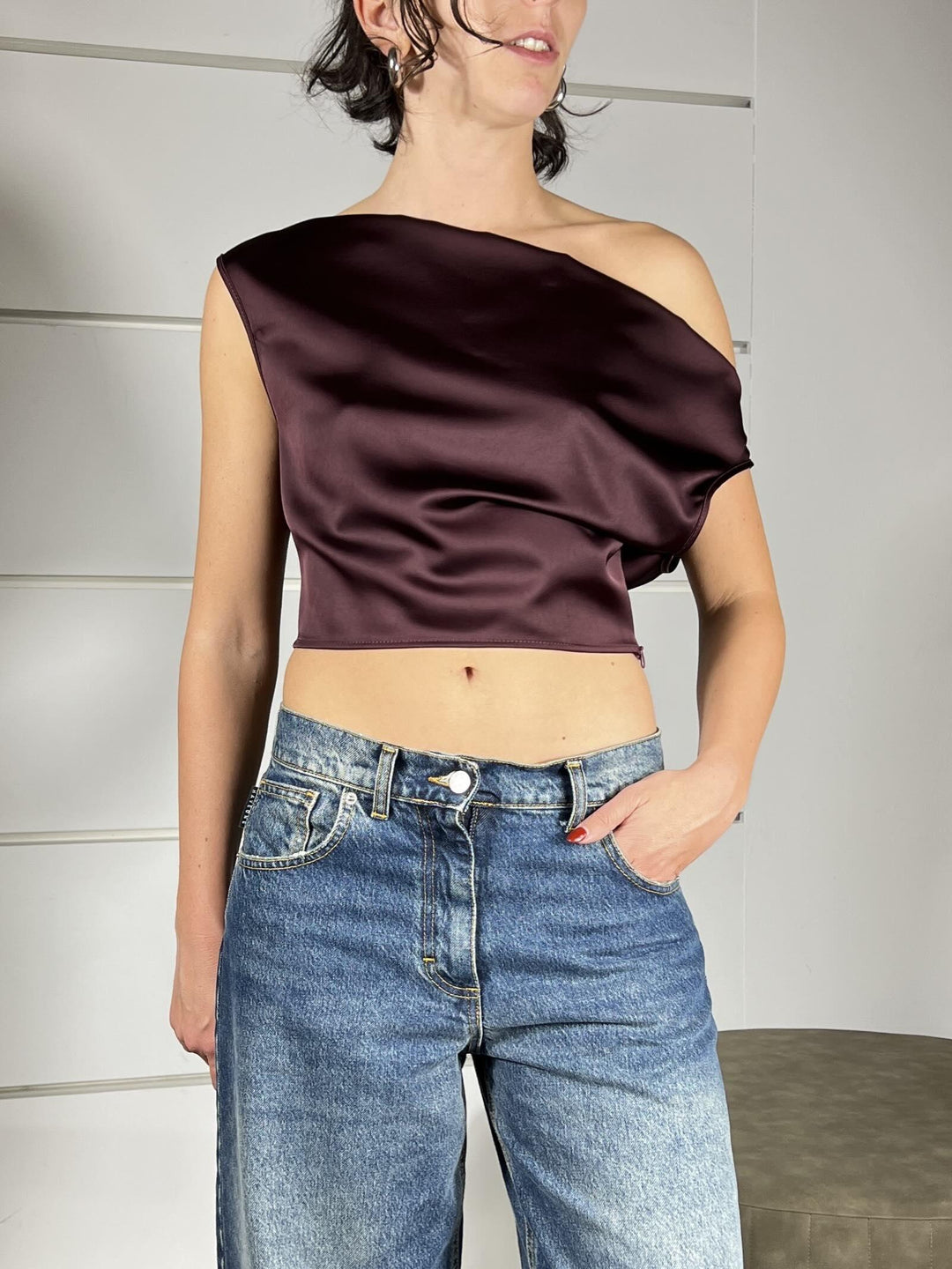 top crop satin scollo a gronda prugna RIM4KBA1480 IMPERIAL