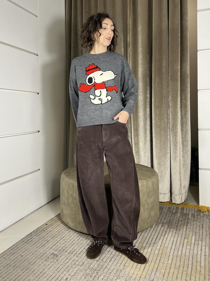 pantalone in velluto a coste barrel fit moro W25PB23MORO TENSIONE IN