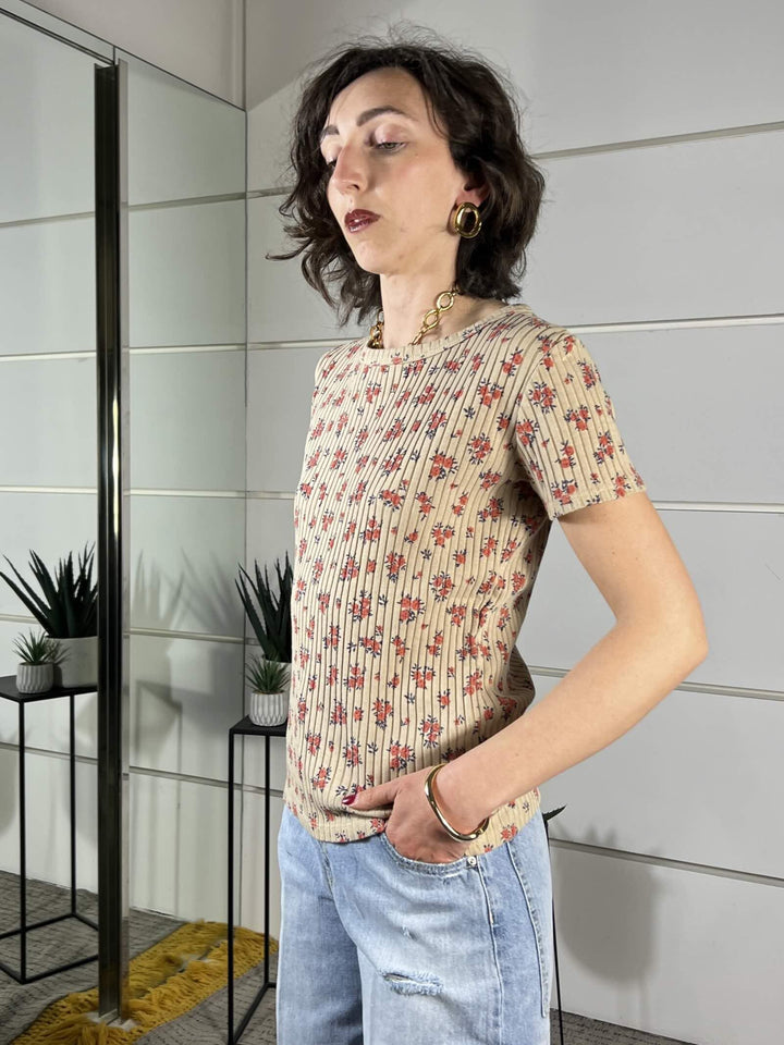 t-shirt a coste con fiori safari TJS-Q079SAFARI HAVE ONE