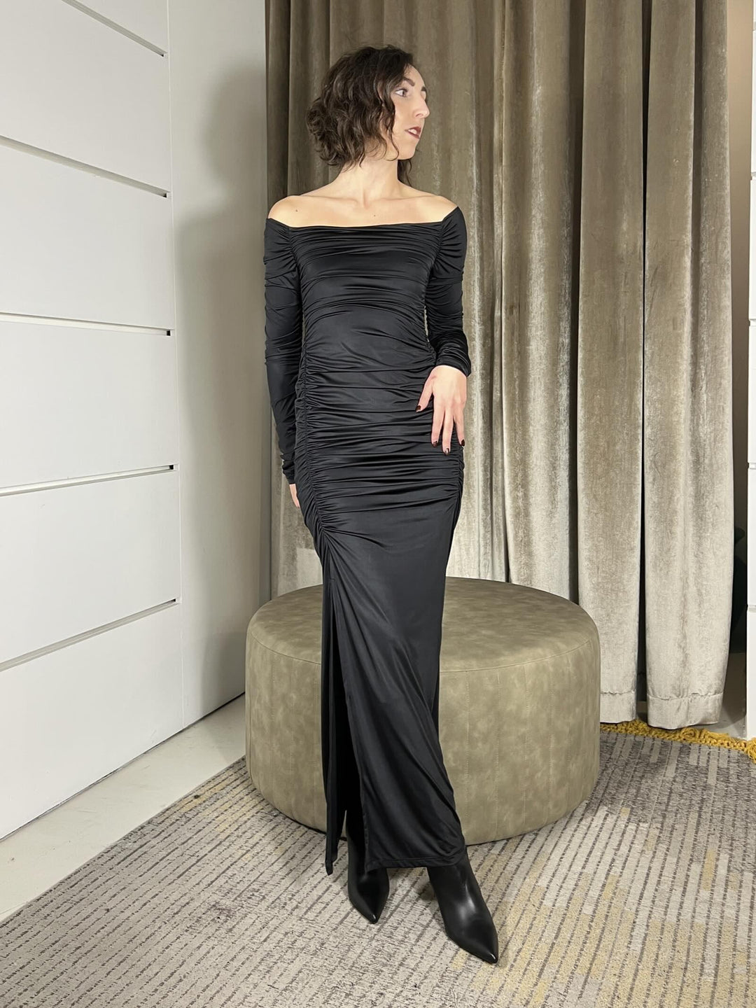 abito lungo nero con arricciature 52554SNERO SUSY MIX