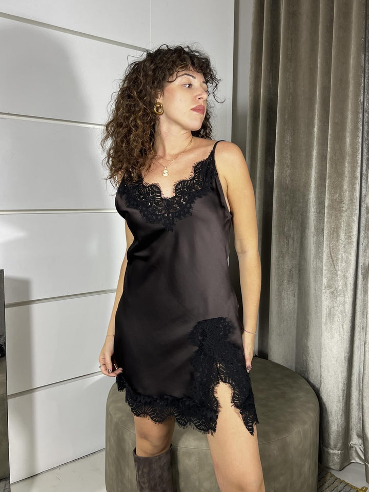 ABITO MORO SATIN CONN PIZZO NERO 37648MORO TENSIONE IN