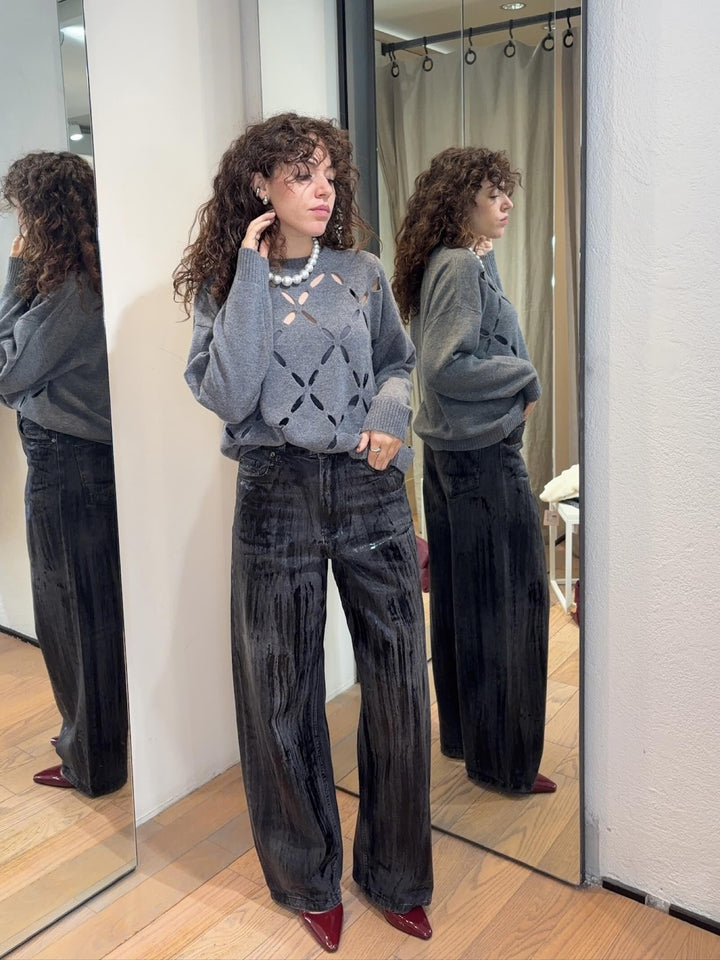 JEANS SPALMATO DENIM BLACK MF5358D029987476 LIU JO WHITE