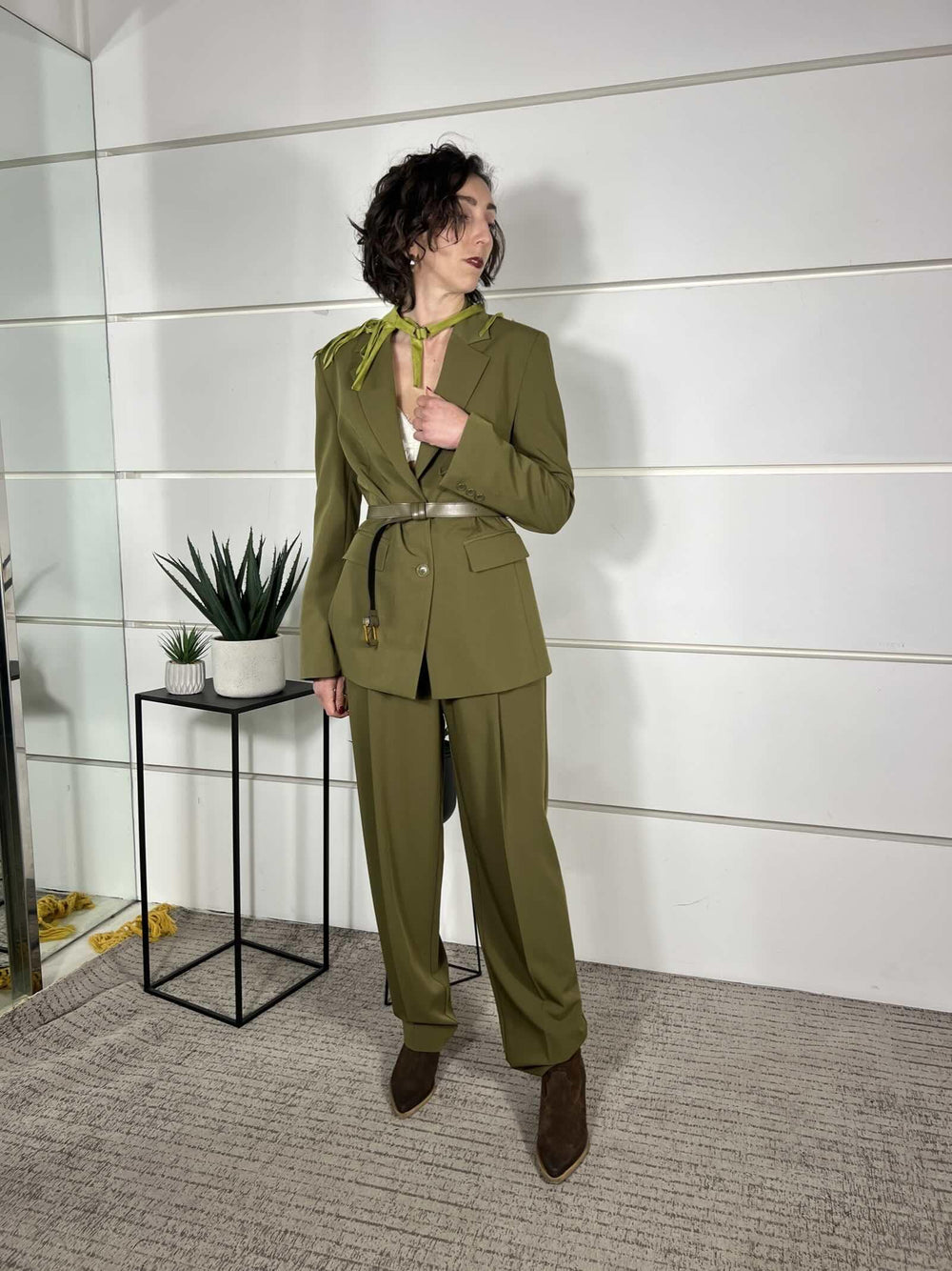 pantalone con pinces e cintura pistacchio P8C0LIC1748 IMPERIAL