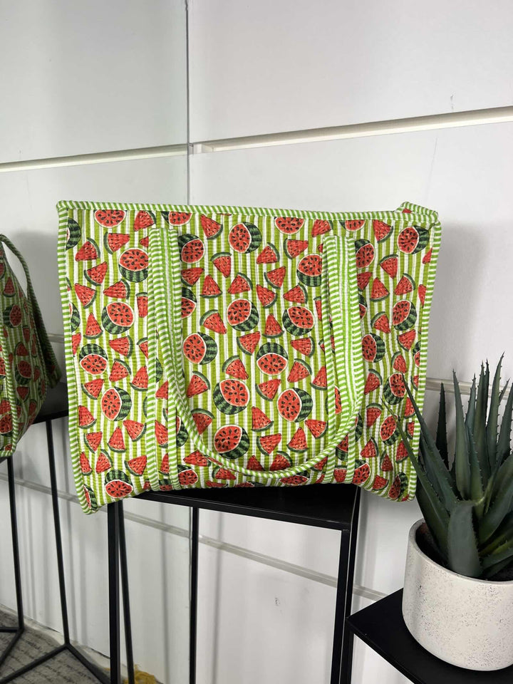 borsa in cotone con stampa anguria verde CO-B0225ANGURIA/VERDE FEMME CAFE SELECTION