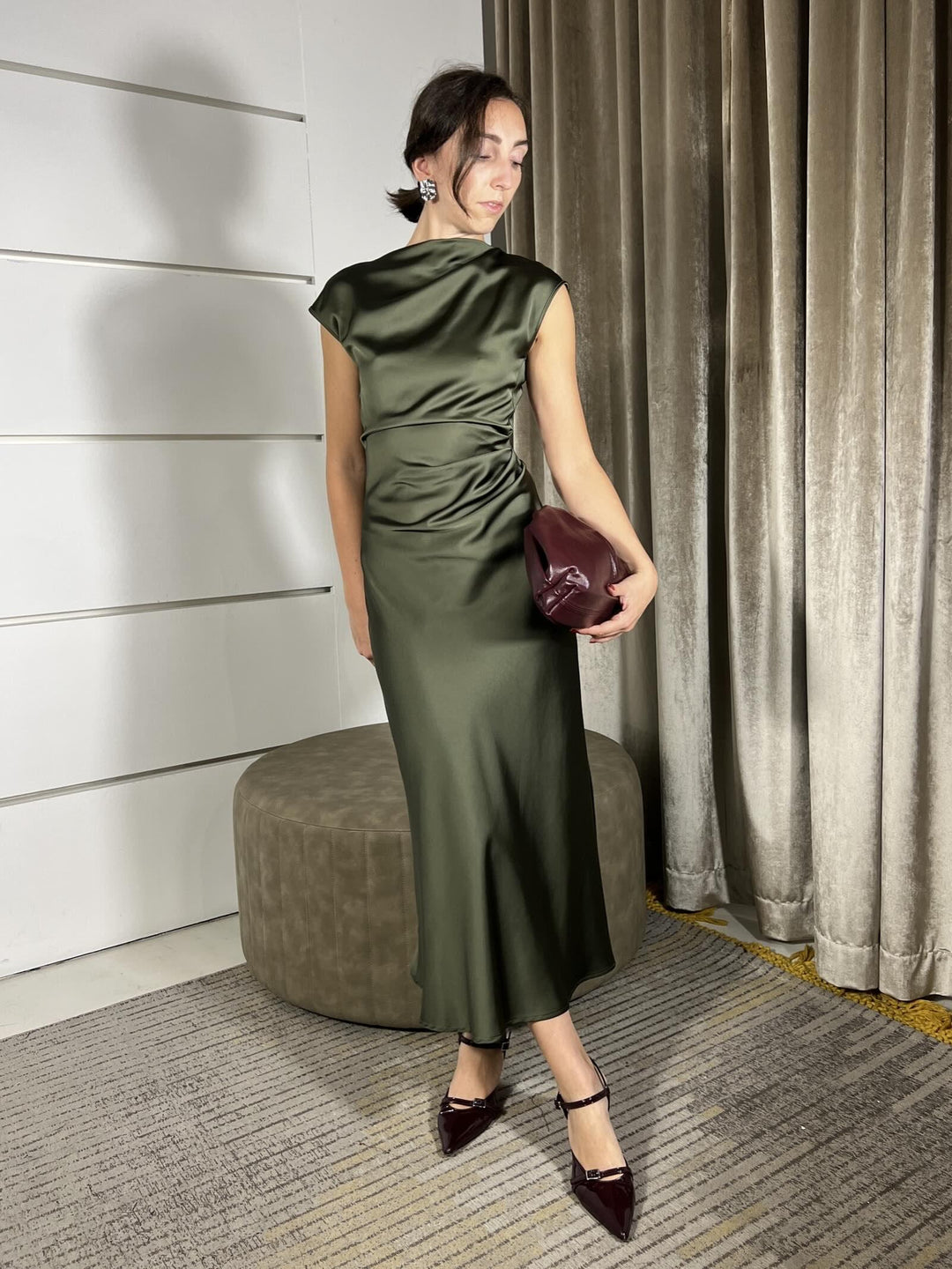 abito lungo satin con arricciatura militare AEA0KBA1765 IMPERIAL