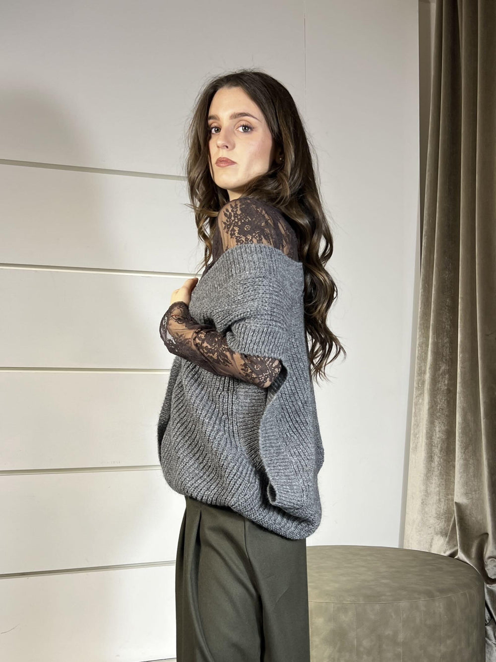 gilet con bottoni over scollo a v con giromanica ampio grigio 55183FGRIGIO VICOLO