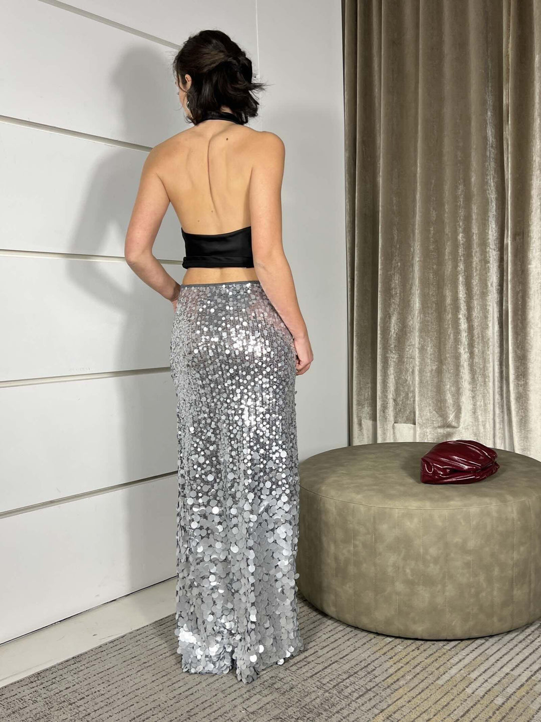 abito o gonna  midi svasato in paillettes degrade'argento ABOC3830 CARLA G