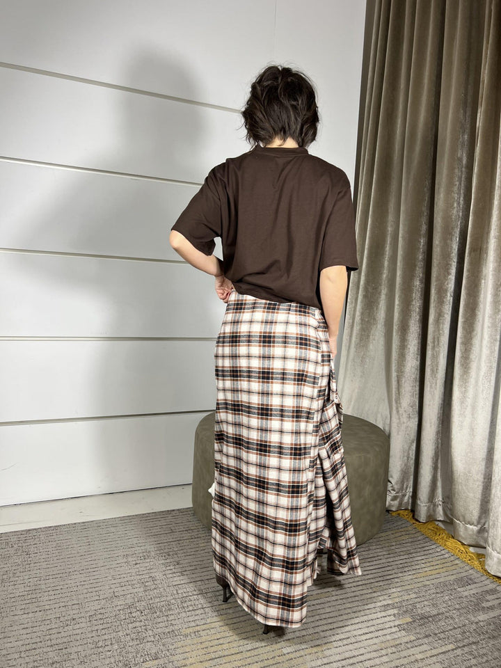 gonna lunga check con spacco FW250079AMORO/BURRO TENSIONE IN