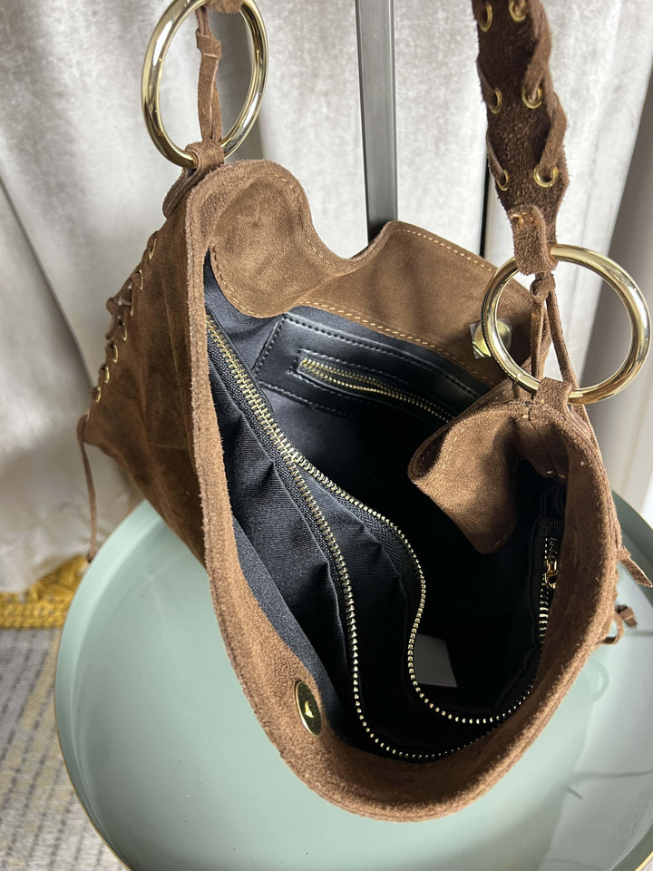 borsa in camoscio in vera pelle bruciato 604021 BRUCIATO FEMME CAFE SELECTION