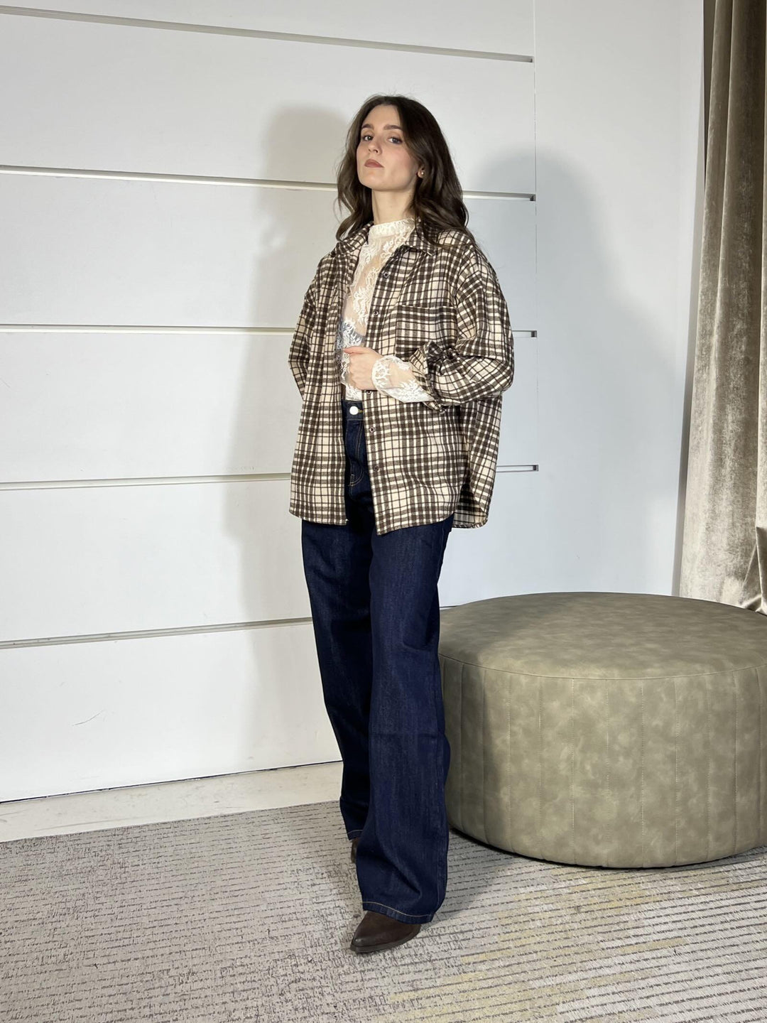 camicia check base panna scacco moro 25685QMMORO SUSY MIX