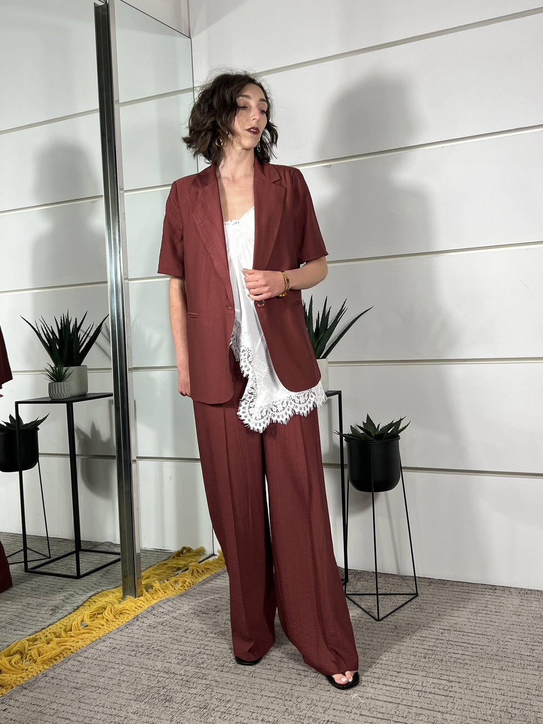 pantalone a palazzo con elastico nel retro bordeaux in viscosa PVI-Q289BORDEAU HAVE ONE
