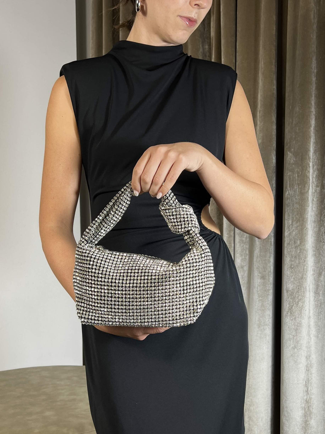 BORSA A NODO CON STRASS NERA 571BLACK FEMME CAFE SELECTION