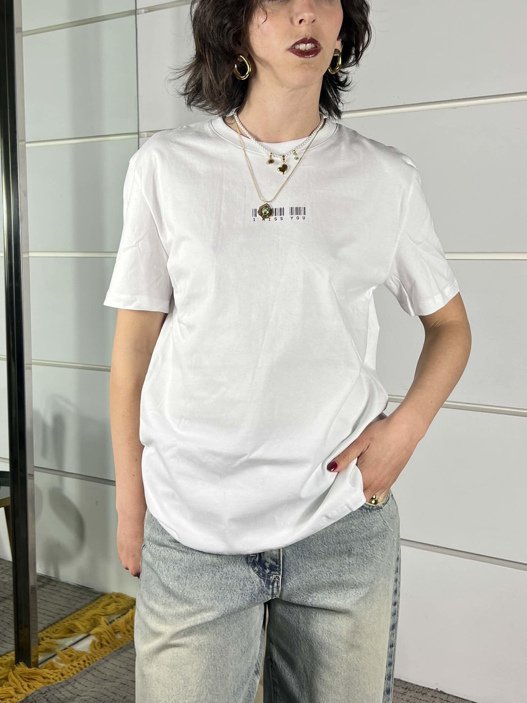 t-shirt bianca con scritta "I MISS YOU" LD5276BIANCO LUMINA