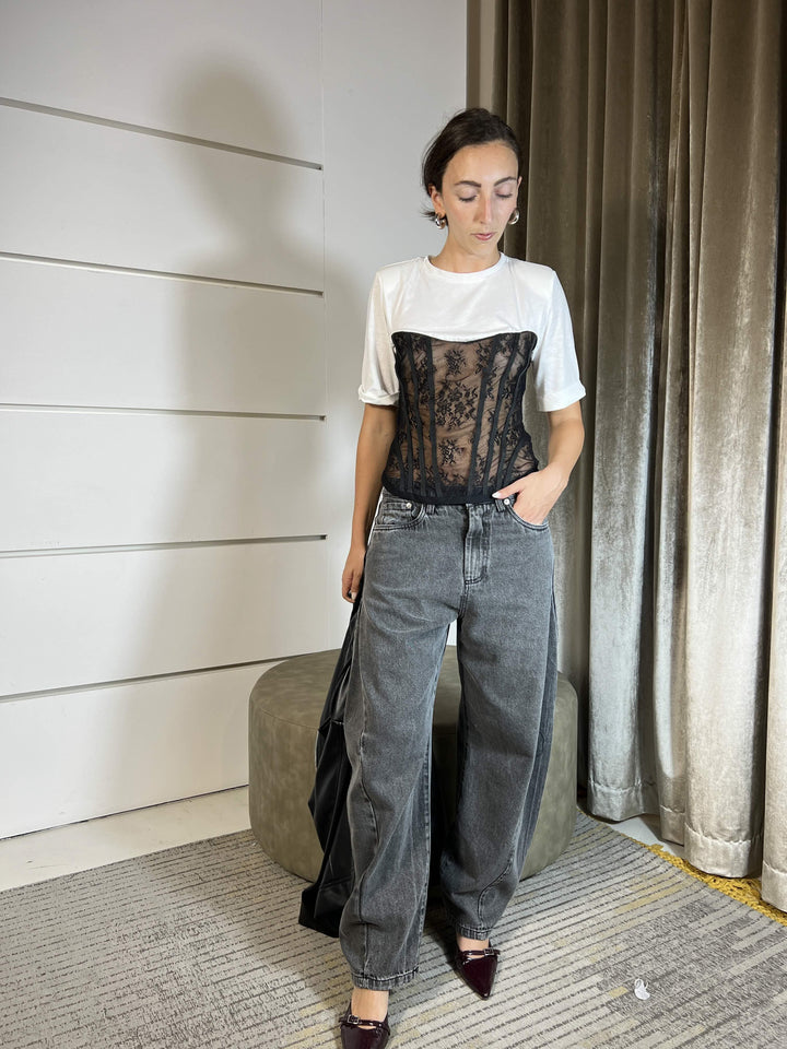 JEANS BARREL FIT GRIGIO SCURO W25P389NERO TENSIONE IN