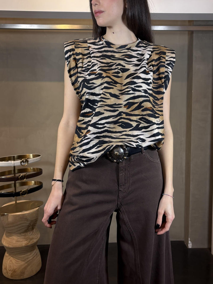 t-shirt smanicata con spalline tigrata MYRANDAZC8 PINKO