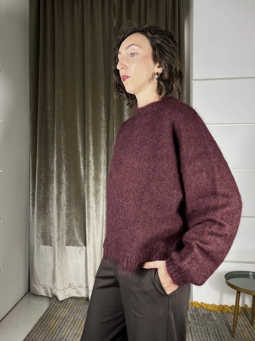 maglione girocollo over manica a palloncino in mohair borgogna 252PA9393BORGOGNA TENSIONE IN