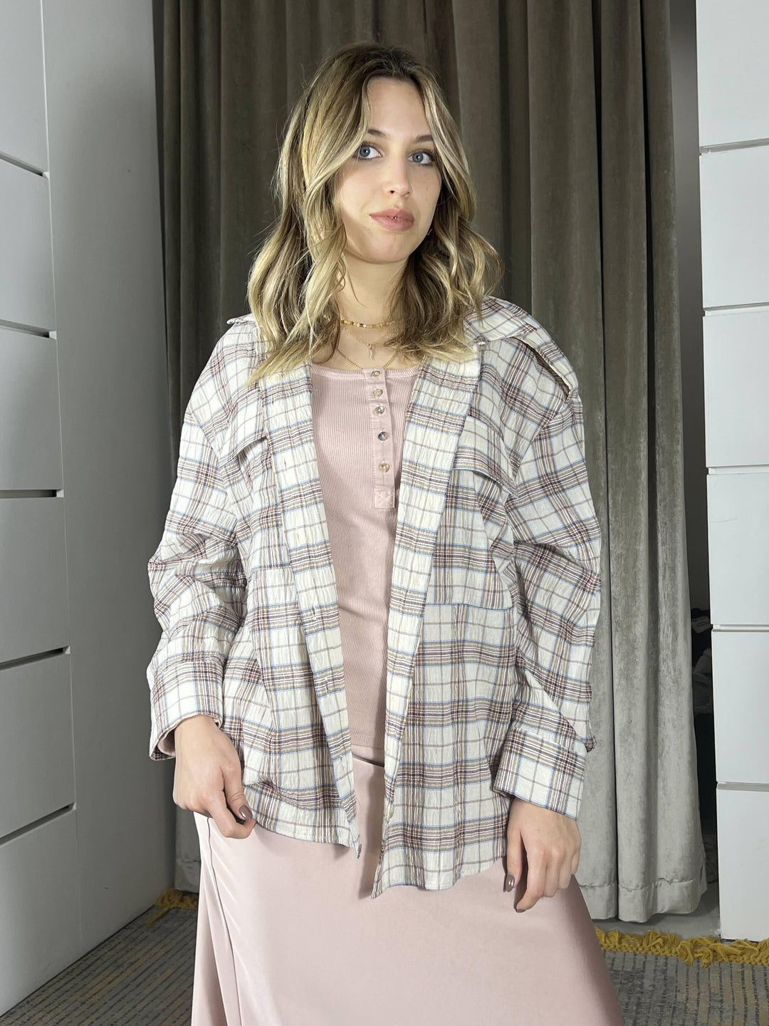 camicia check over burro e cammello TAB0799BURRO/CAMMELLO VICOLO