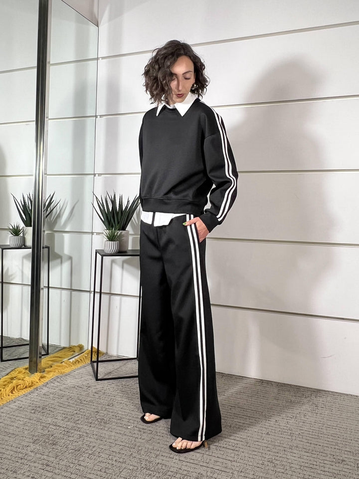 compelto felpa e pantalone con bande a lato nero 26MP8328/1NERO FEMME SELECTION