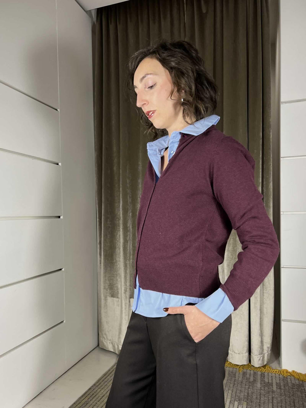 cardigan girocollo con bottoncini bordeaux D82083BORDEAUX TENSIONE IN