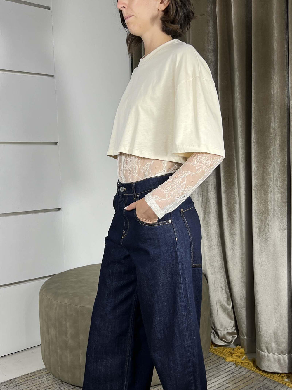 T-SHIRT BURRO CROP CON BODY IN PIZZO TMA-P019BURRO HAVE ONE