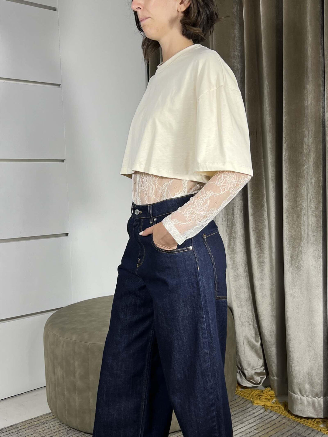 T-SHIRT BURRO CROP CON BODY IN PIZZO TMA-P019BURRO HAVE ONE