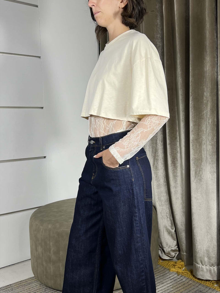 T-SHIRT BURRO CROP CON BODY IN PIZZO TMA-P019BURRO HAVE ONE