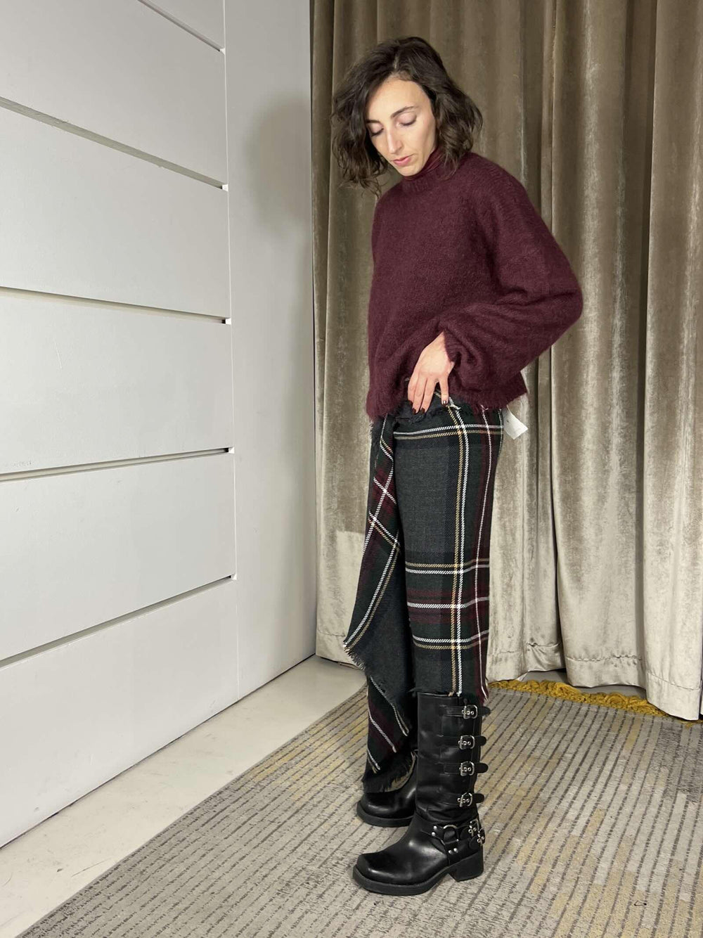 gonna lunga check asimmetricain misto lana verde D01E1060VERDE PHILIA LOFT