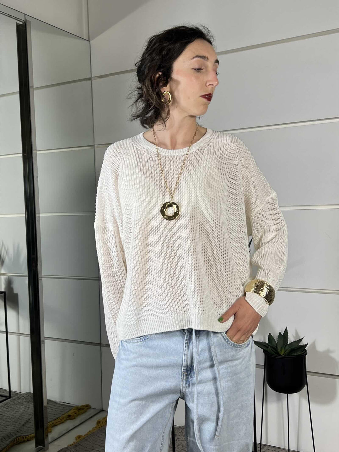 maglia panna girocollo manica lunga XL25267PANNA TENSIONE IN