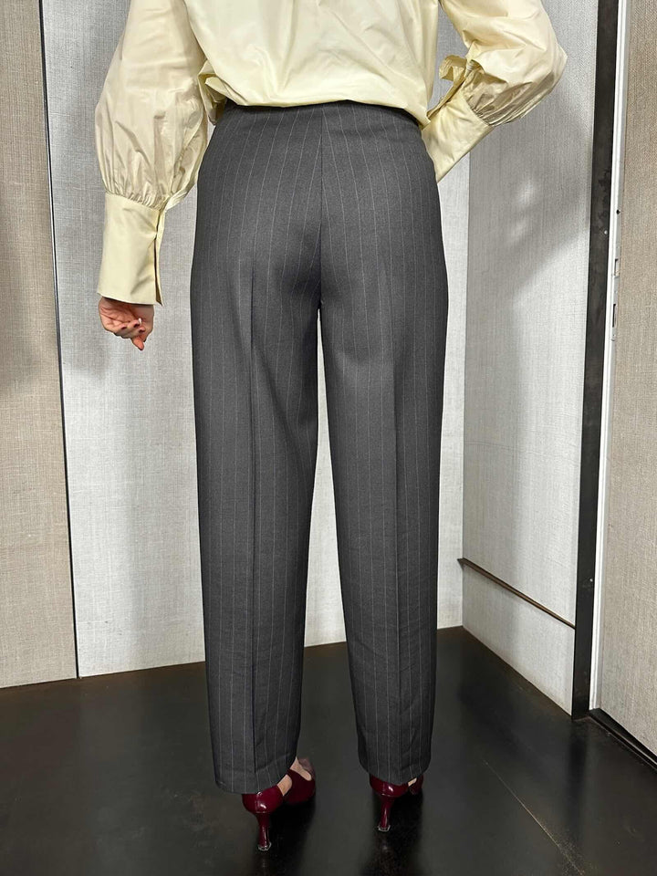 pantalone a sigaretta morbido gessato grigio PEAR4221 CARLA G