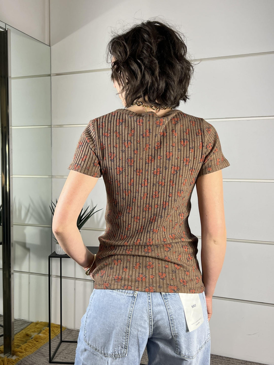 t-shirt a coste con fiori cammello TJS-Q079CAMMELLO HAVE ONE
