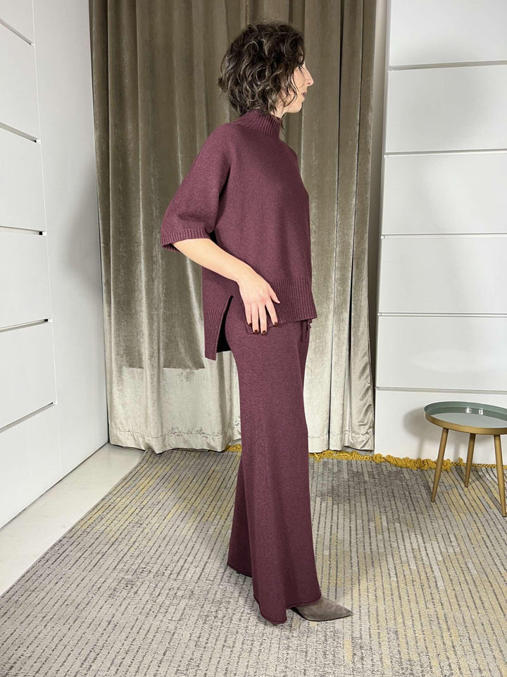 pantalone in maglia a palazzo prugna P30258851480 IMPERIAL