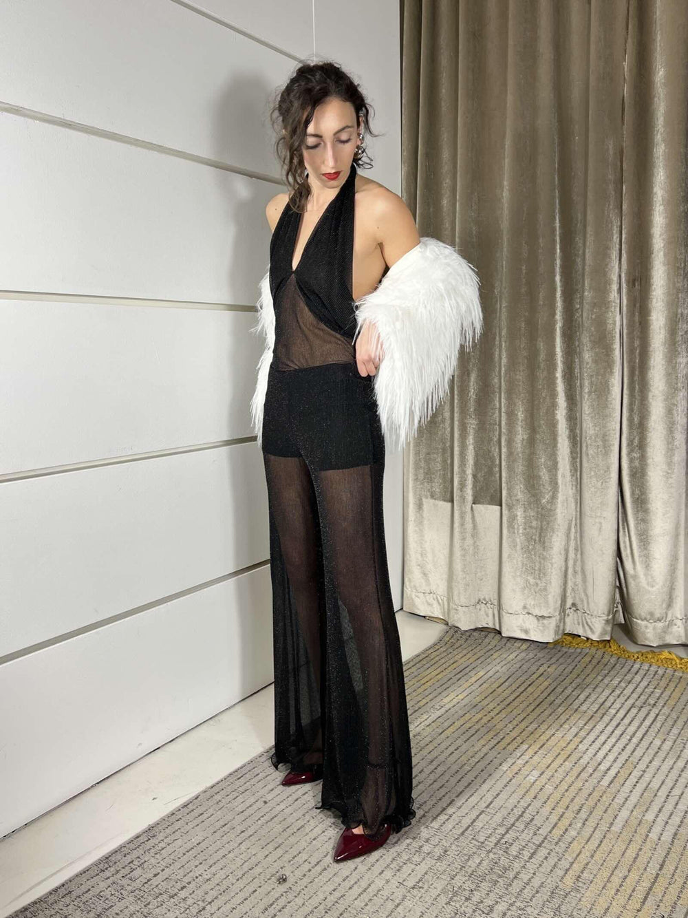 pantalone a zampa semi trasparente nero PVS-P247NERO HAVE ONE