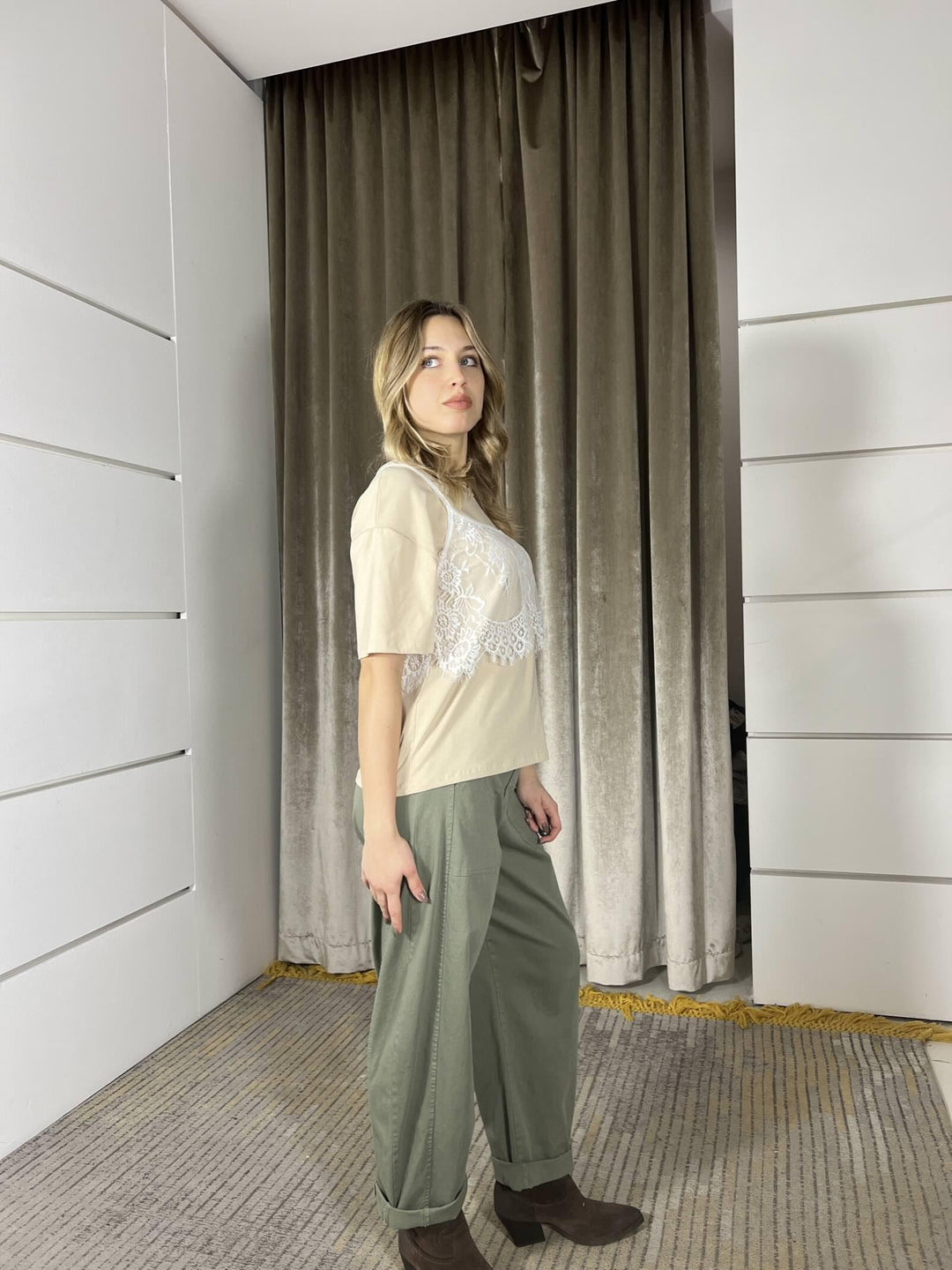 pantalone ovetto in cotone verde militare 58300PVERDE MILITARE SUSY MIX