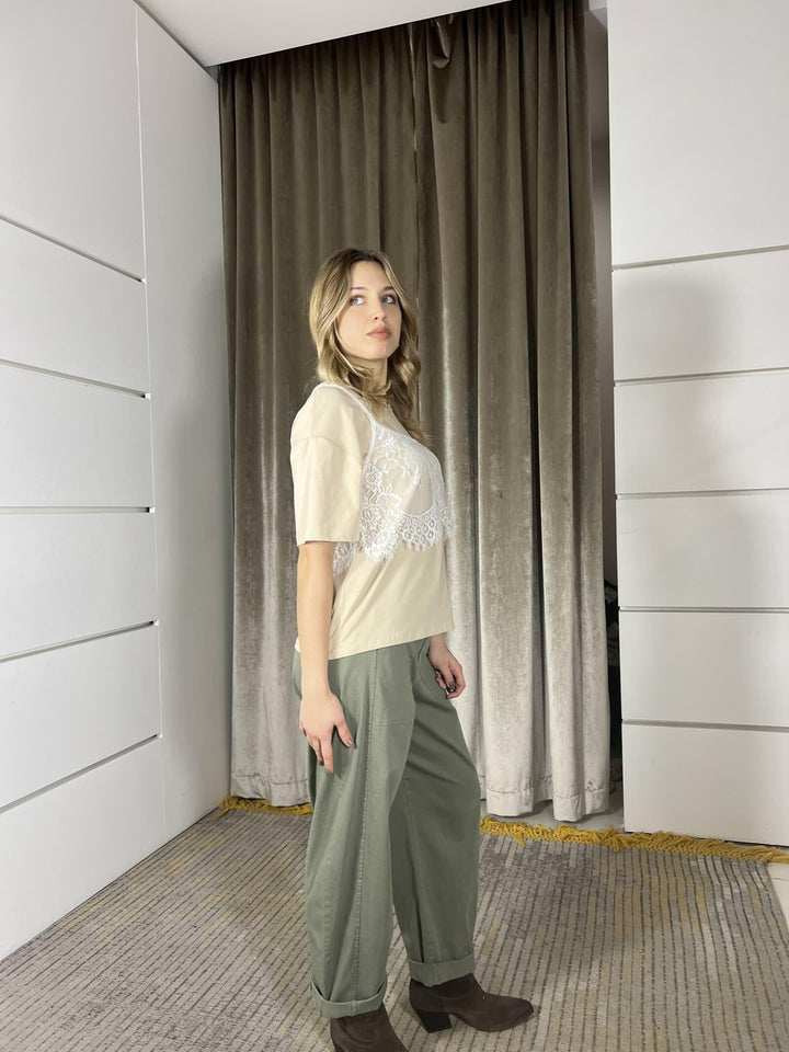 pantalone ovetto in cotone verde militare 58300PVERDE MILITARE SUSY MIX