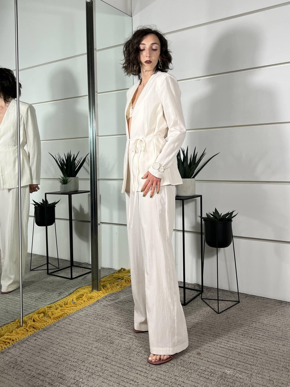 completo giacca kimono con cinta e pantalone a palazzo panna 30325PANNA SUSY MIX