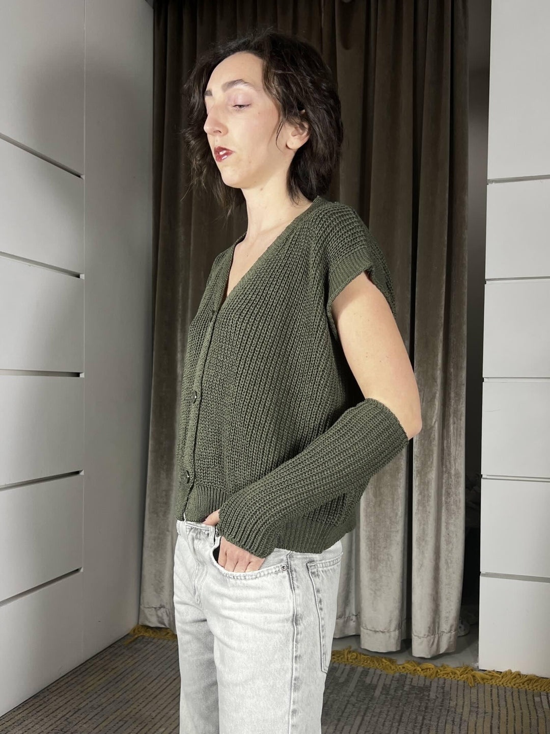 gilet con manicotti in cotone verde militare M93007VERDE MILITARE SUSY MIX