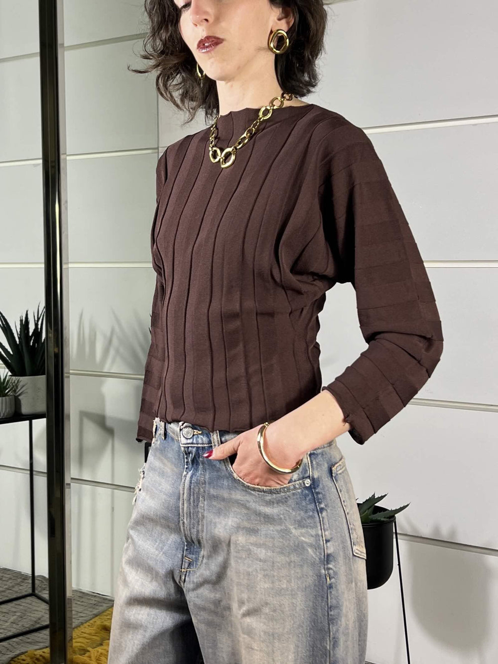 maglia a costa, manica  apipistrello fondente 2AB2140FONDENTE VICOLO