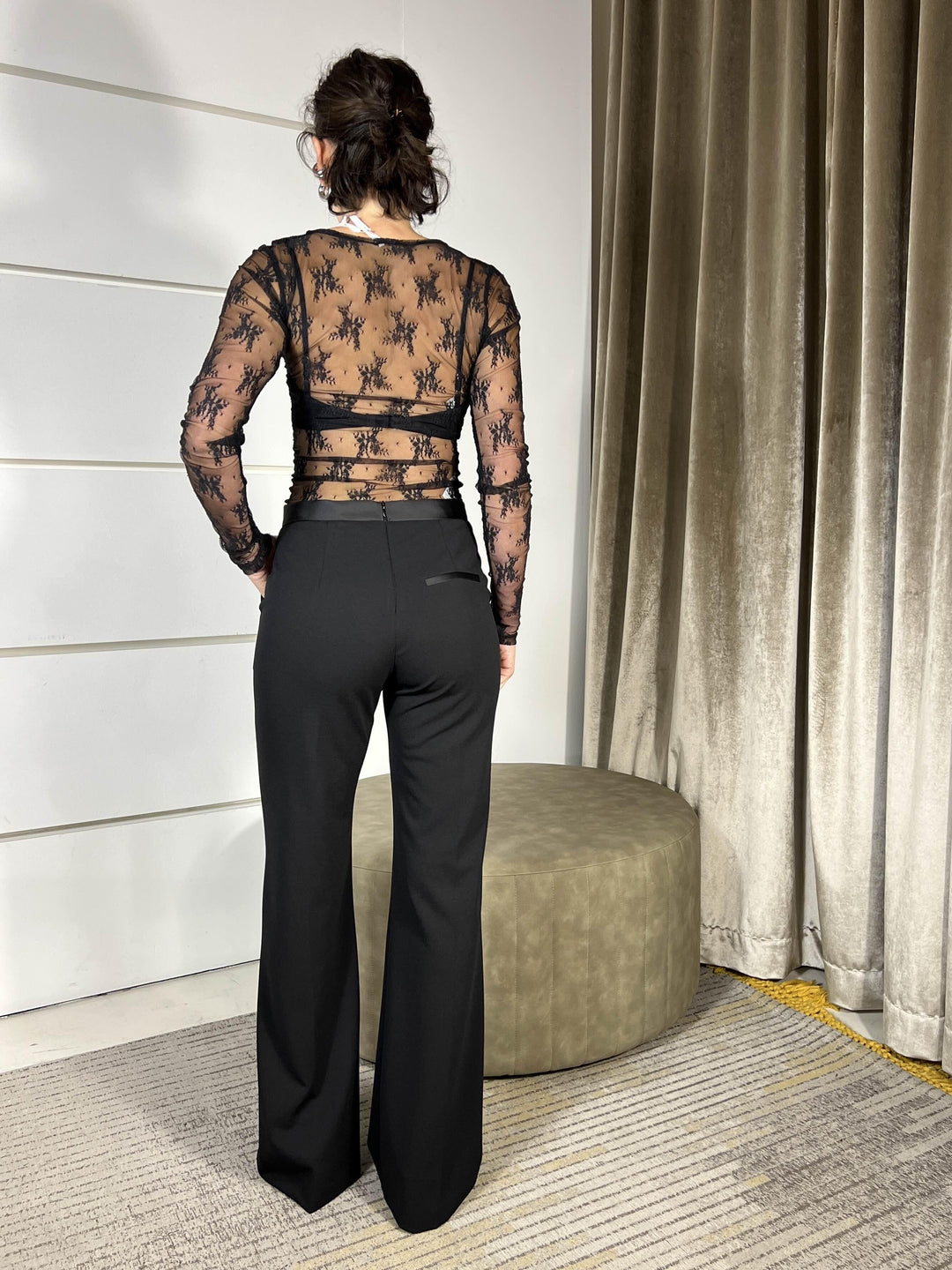 pantalone a zampa bnero con inserti in raso P3E9KAW1900 IMPERIAL