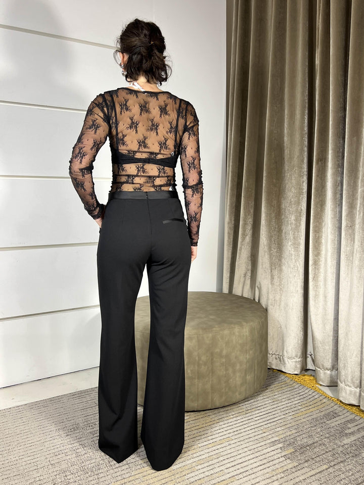 pantalone a zampa bnero con inserti in raso P3E9KAW1900 IMPERIAL