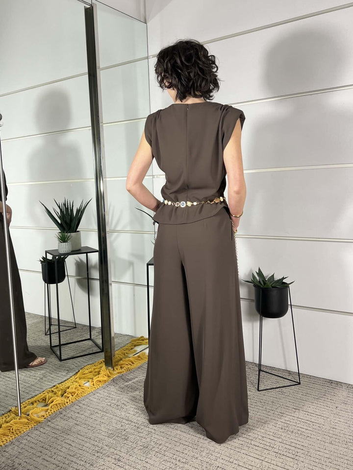 completo top e pantalone a palazzo con elastico moro PP372T52F1MORO SUSY MIX