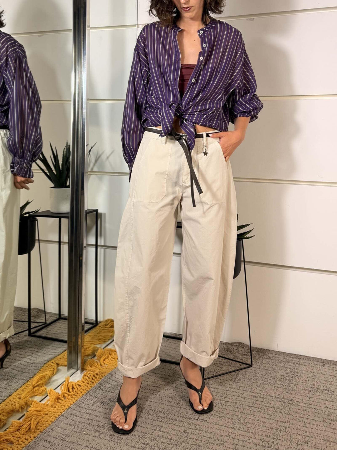 pantalone a ovetto sabbia in cotone leggero 58300TLSABBIA SUSY MIX