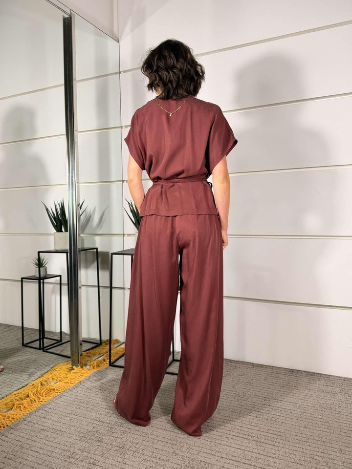 completo giacca kimono  e pantalone a palazzo vino 3073VINO SUSY MIX