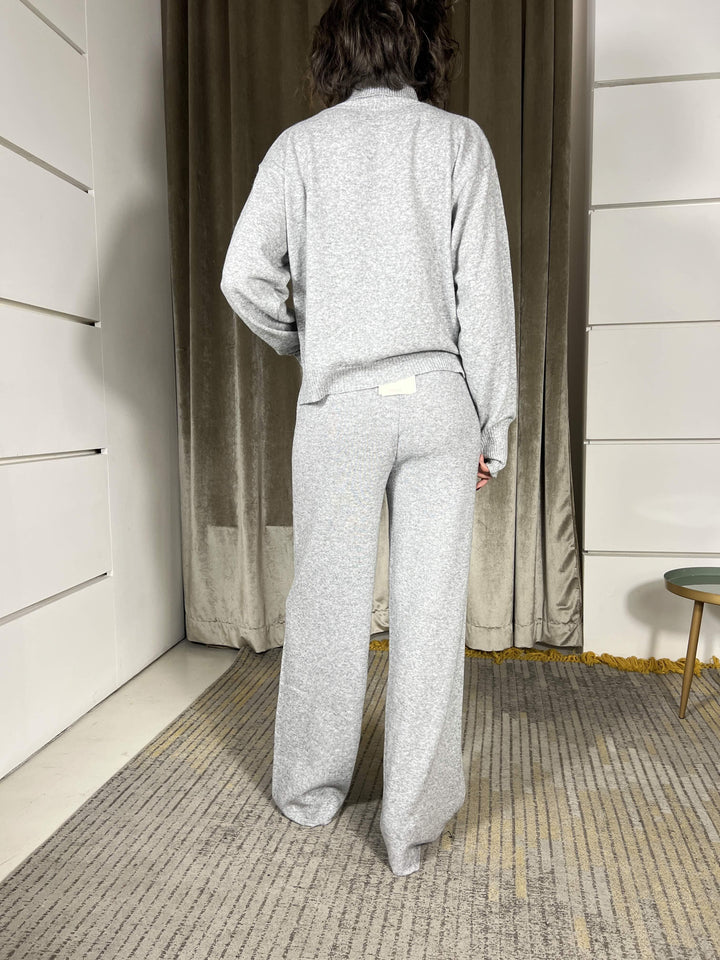 pantalone a palazzo con elastico in vita misto lana grigio 22107FGRIGIO VICOLO