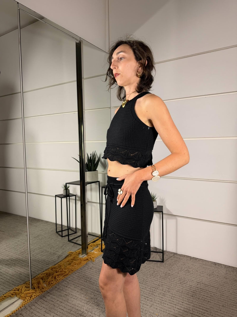 completo crochet top e gonna corta nero A1552NERO SPICY CAFE