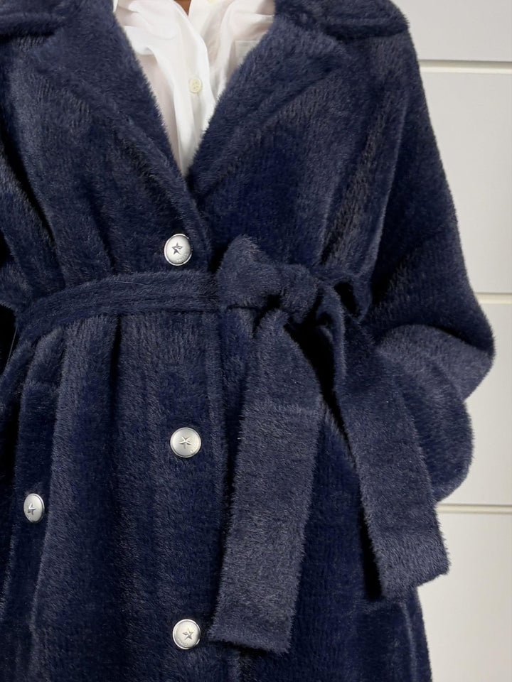 CAPPOTTO CON CINTURA EFFETTO VELOUR  BLU ZANTE CAPPOTTOG83 PINKO