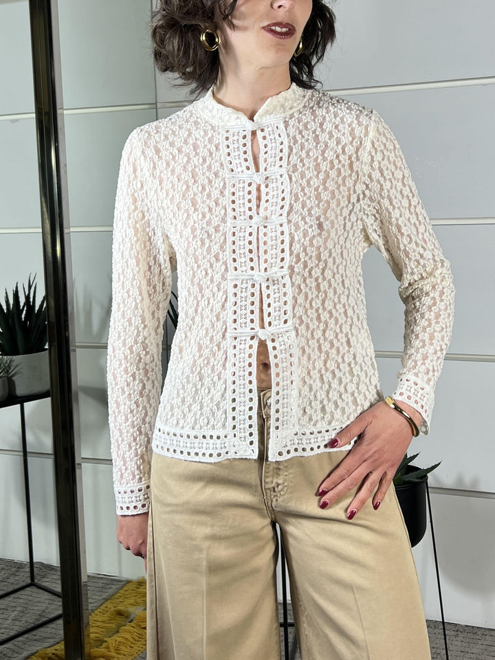 camicia in pizzo con alamari burro S3660LATTE SUSY MIX